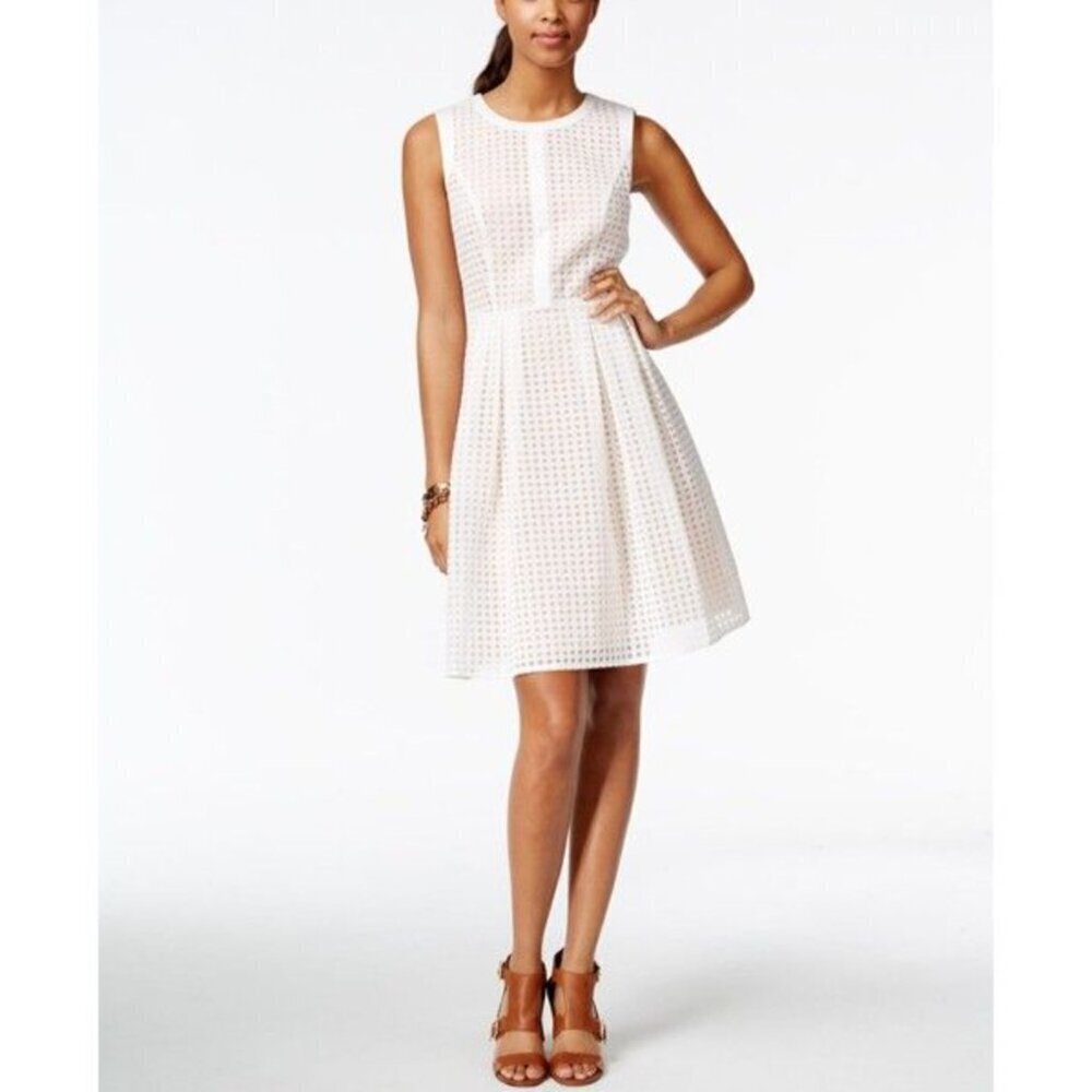 Tommy Hilfiger White Summer Broderie Dress with Pink Underlay